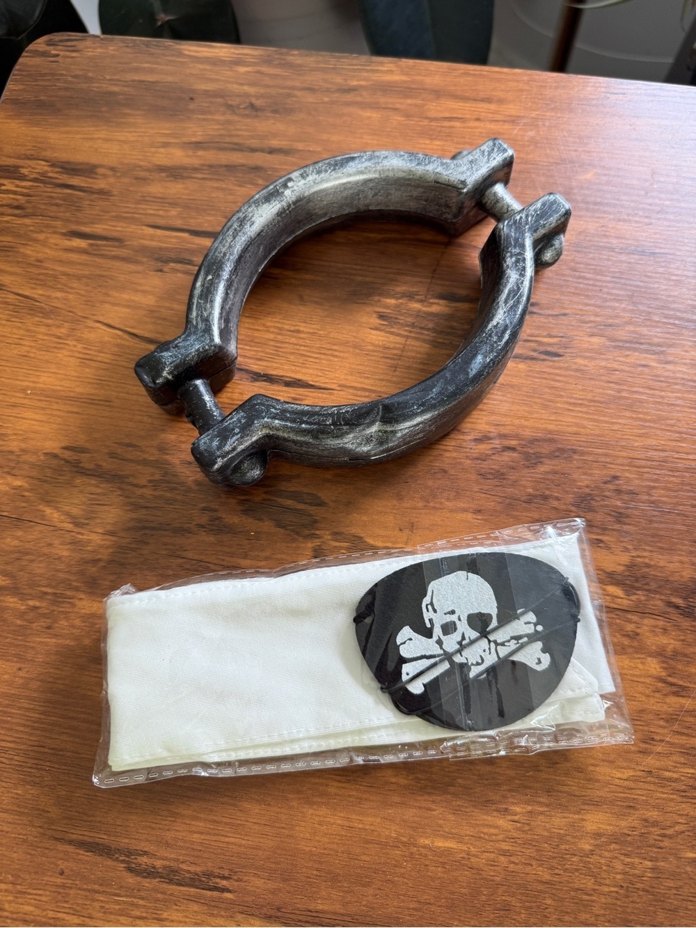Black and White Skull Eye Patch with White Bandana - and prop shackle